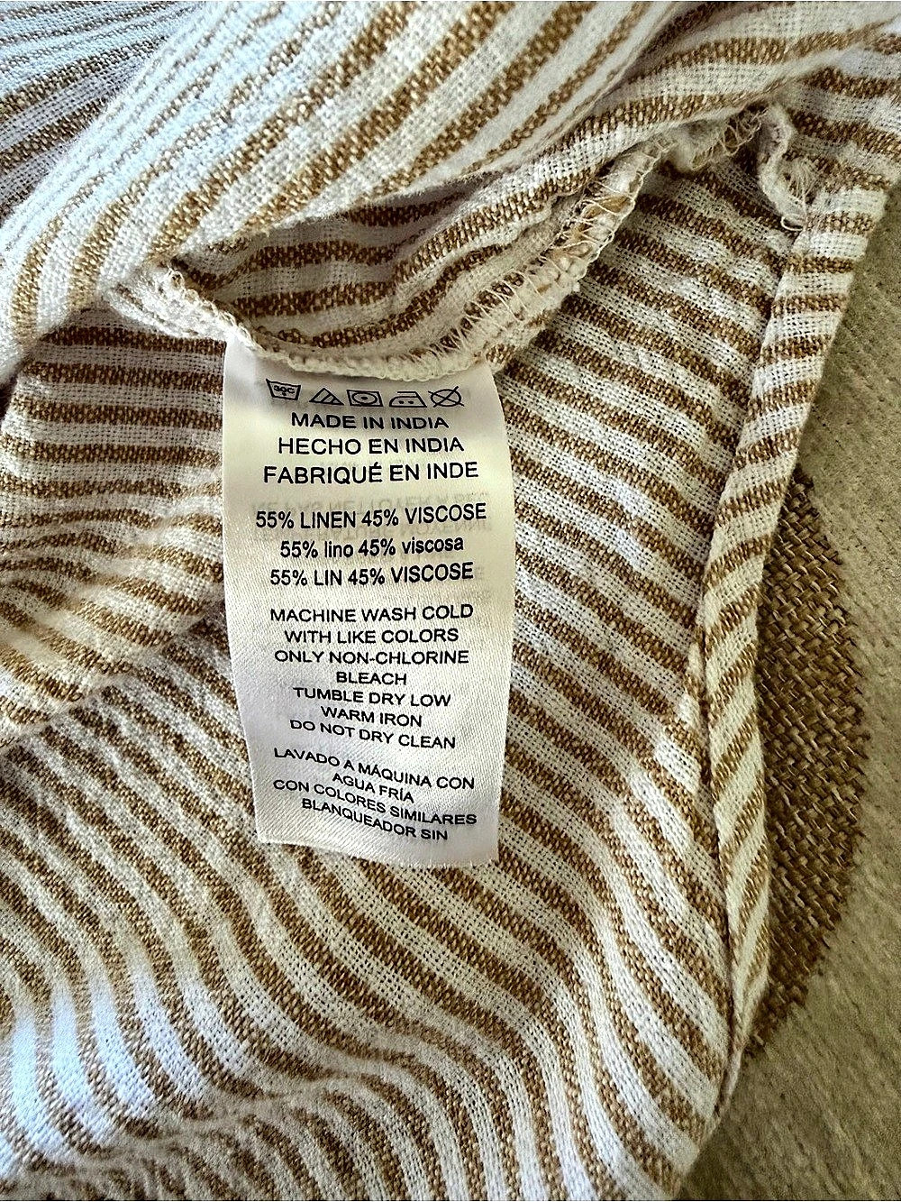 MICHAEL Michael Kors Linen Blend Striped Tunic Top Tan Cream L - Picture 11 of 11